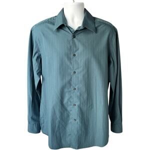 Axist 16 34/35 Preppy Dress Shirt Teal Pinstripe Slim Fit Business